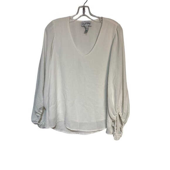 Joseph Ribkoff White V-Neck Blouse With Ruched Sleeves Size 4 - Picture 1 of 6